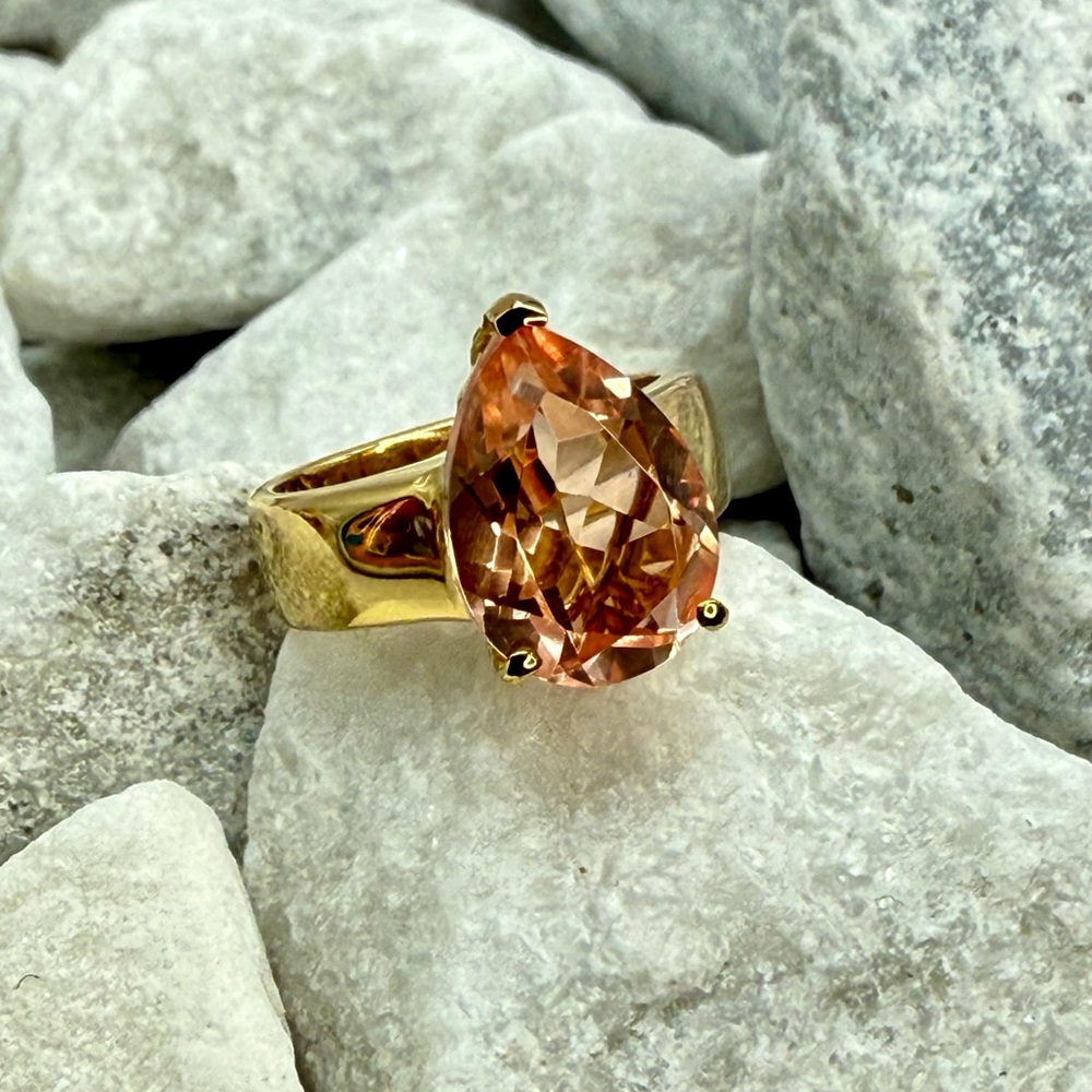 NWT Morganique Quartz 5.35ct Pear Solitaire Ring 18K Vermeil YG over 925 Size 6 - Picture 3 of 17